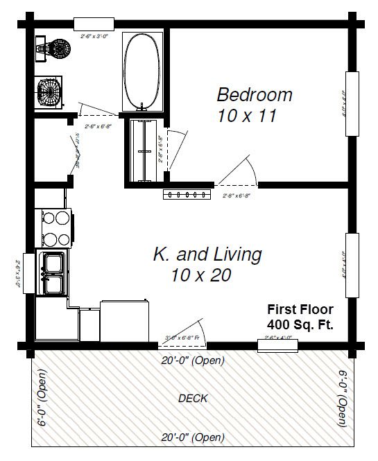 Panther Plan 600 Sq. Ft. | Cowboy Log Homes | Cabin Floor Plans, Small House  Floor Plans, One Bedroom House