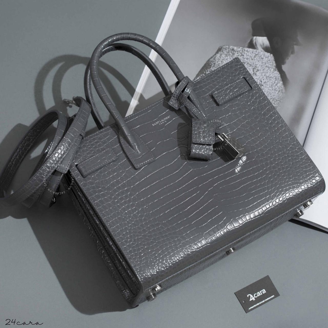 Saint Laurent Classic Sac De Jour Baby In Embossed Crocodile Shiny Leather