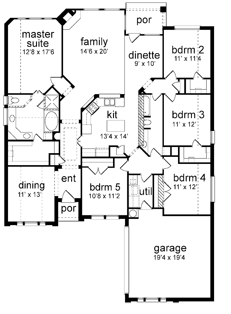 Traditional Style House Plan - 5 Beds 2 Baths 2298 Sq/Ft Plan #84-218 |  Single Storey House Plans, Bedroom House Plans, 5 Bedroom House Plans