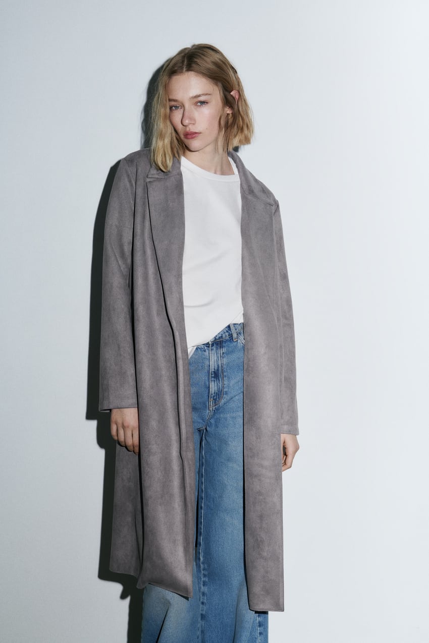 Faux Suede Coat - Greyish | Zara Australia