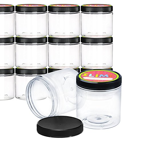 Slime Containers With Lids - 12 Pack Containers For Slime - 8 Oz Plastic  Containers With Lids And Labels - Great Small Plastic Jar For Slime  Supplies And Slime Ingredients - Clear