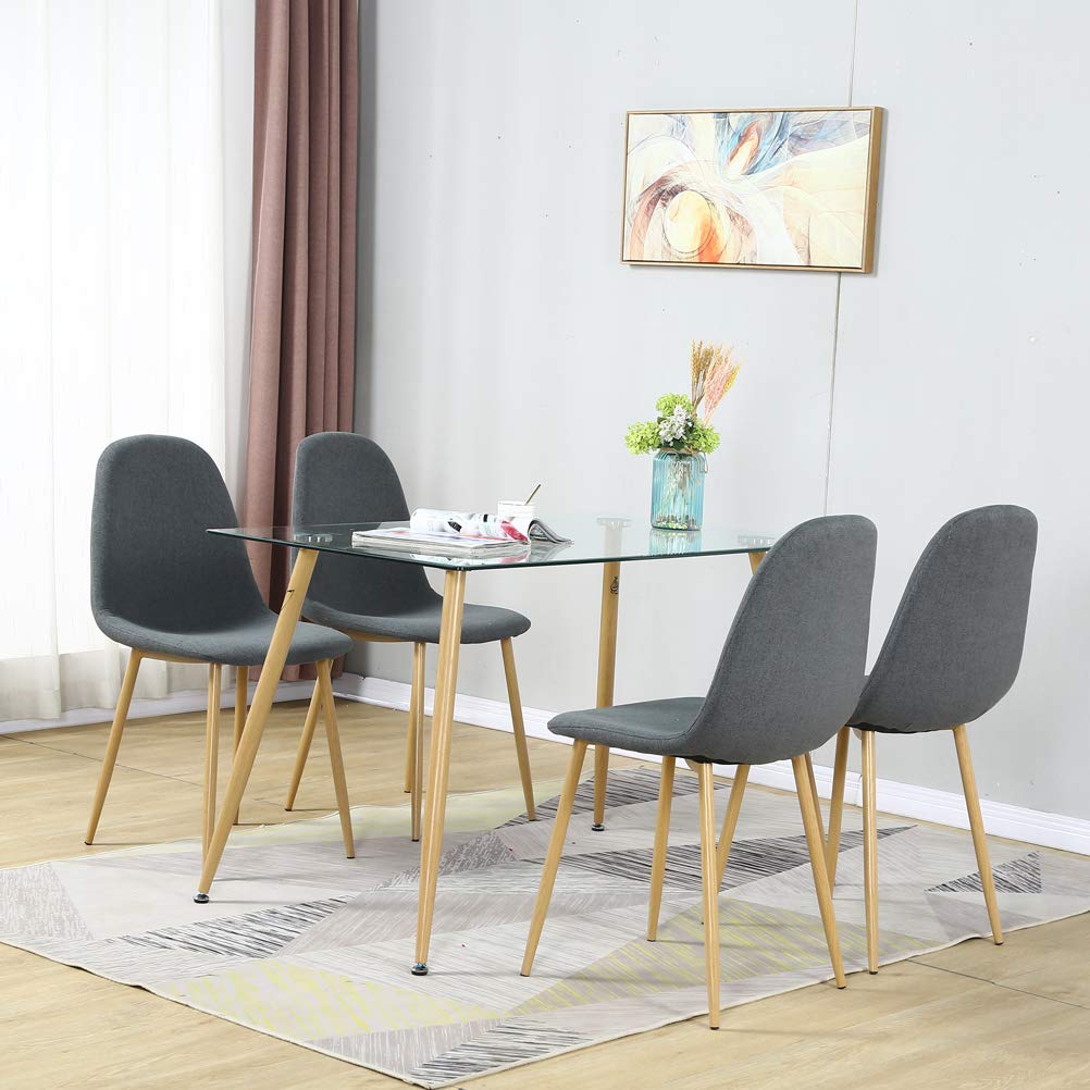 Amazon.Com - Modern Dining Table Set For 4 Person,Rectangle Glass Table And  4 Fabric Kitchen Room Chairs,5 Pieces Dining Room Table And Chairs Set For  Home,Small Space (Rectangle Table + 4 Deep