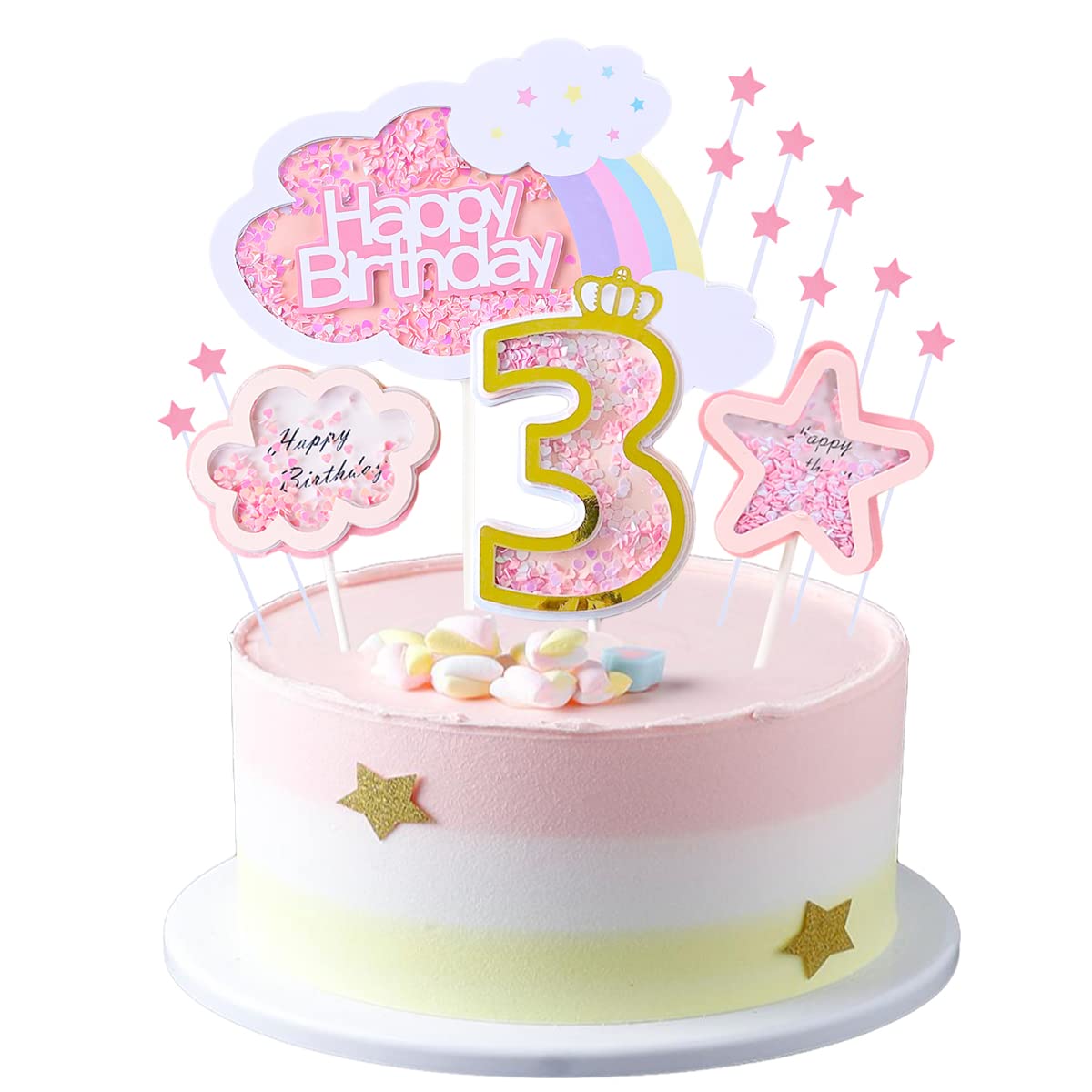 Amazon.Com: Kawailay Baby Boy 3St Birthday Cake Decoration Set Third Birthday  Cake Topper With Rainbow Clouds Stars Cake Picks Three Year Old Cake Topper  For Boys Birthday Party Supplies - Pink, Kawailay-208 :