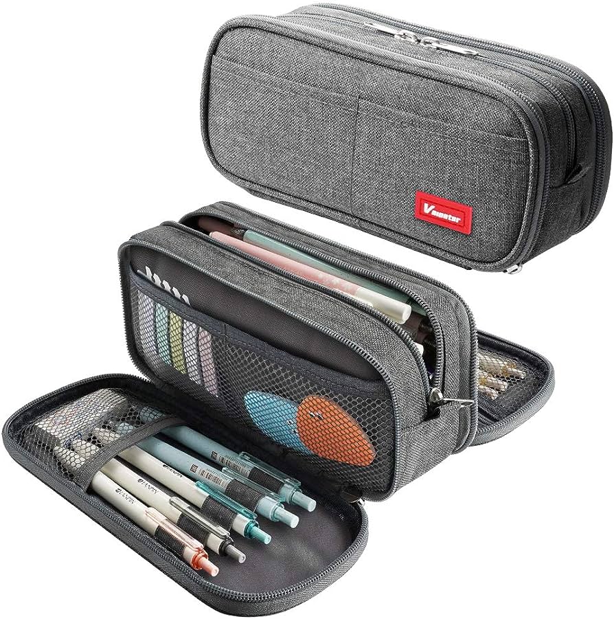 Amazon.Com: Vnieetsr Large Pencil Case Big Capacity Pencil Bag Large  Storage Pouch 3 Compartments Desk Organizer Marker Pen Case Simple  Stationery Bag Pencil Holder (Gray) : Arts, Crafts & Sewing