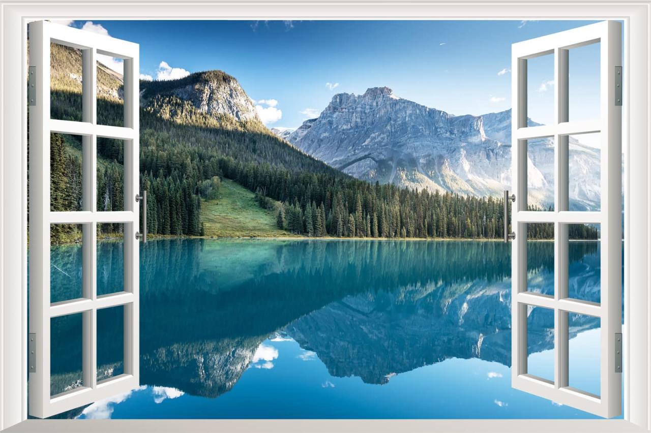 Amazon.Com: 3D Lake View Fake Window Wall Decals , Nature Mountain Forest  Lake Wall Stickers Mural, Decoration For Living Room, Bedroom, Dining Room  Home Window Landscape Wall Decor, Peel And Stick Removable ,