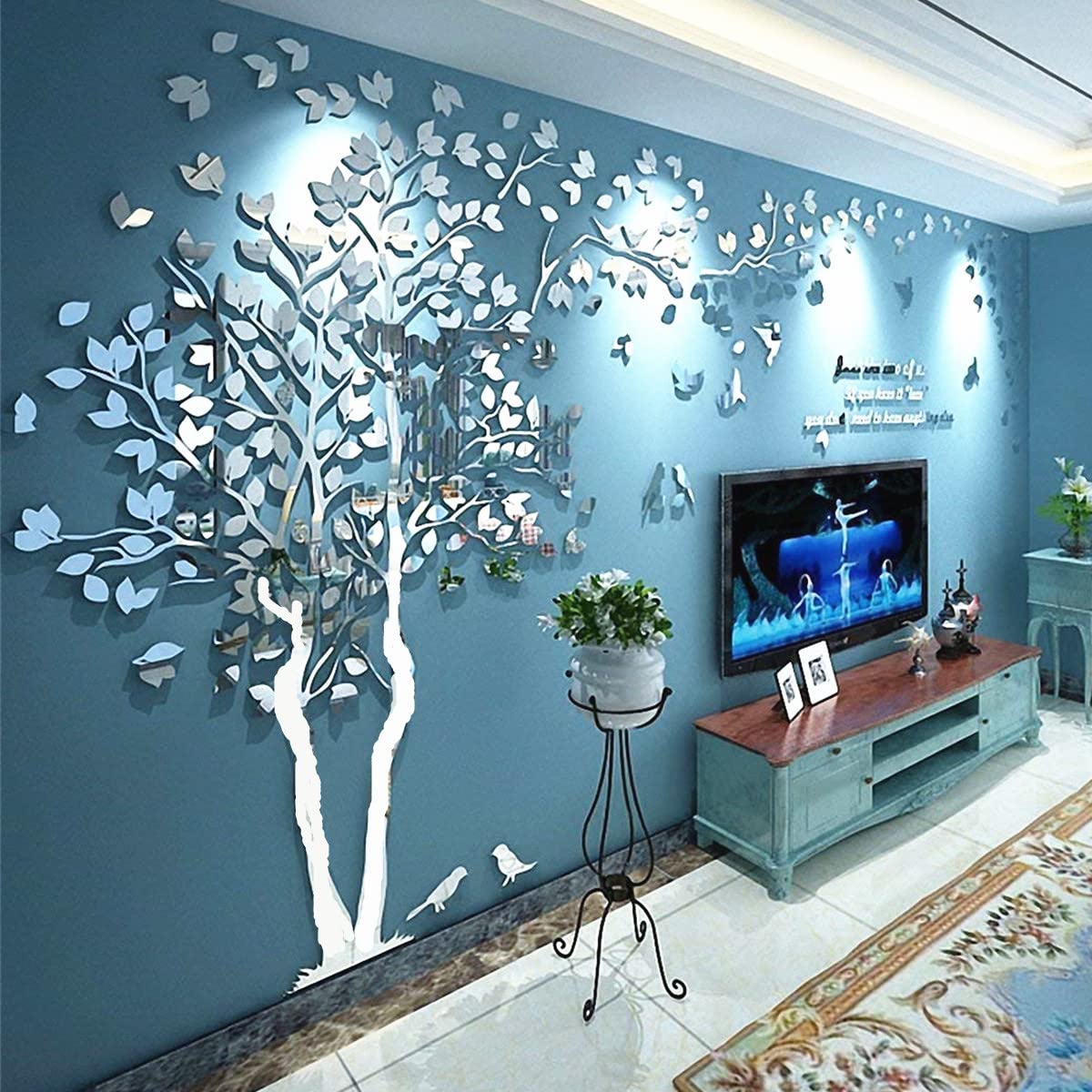 Buy 3D Tree Wall Stickers - Diy Tree And Birds Wall Decals Family Couple Tree  Stickers Murals Wall Decor For Living Room Bedroom Tv Background Home  Decorations(Grey Left,Xl-158X79In) Online At Low Prices