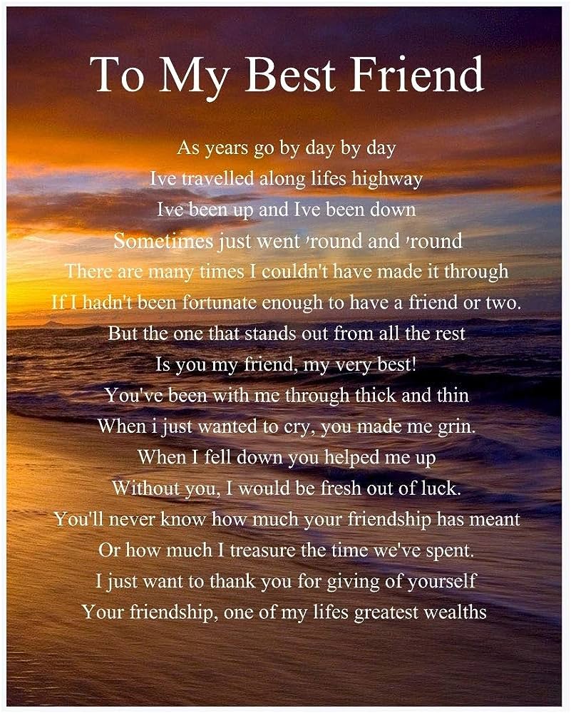 Personalised To My Best Friend Poem Mothers Day Birthday Christmas  Anniversary Husband Wife Boyfriend Girlfriend Present Gift Perfect For  Framing : Amazon.Co.Uk: Home & Kitchen