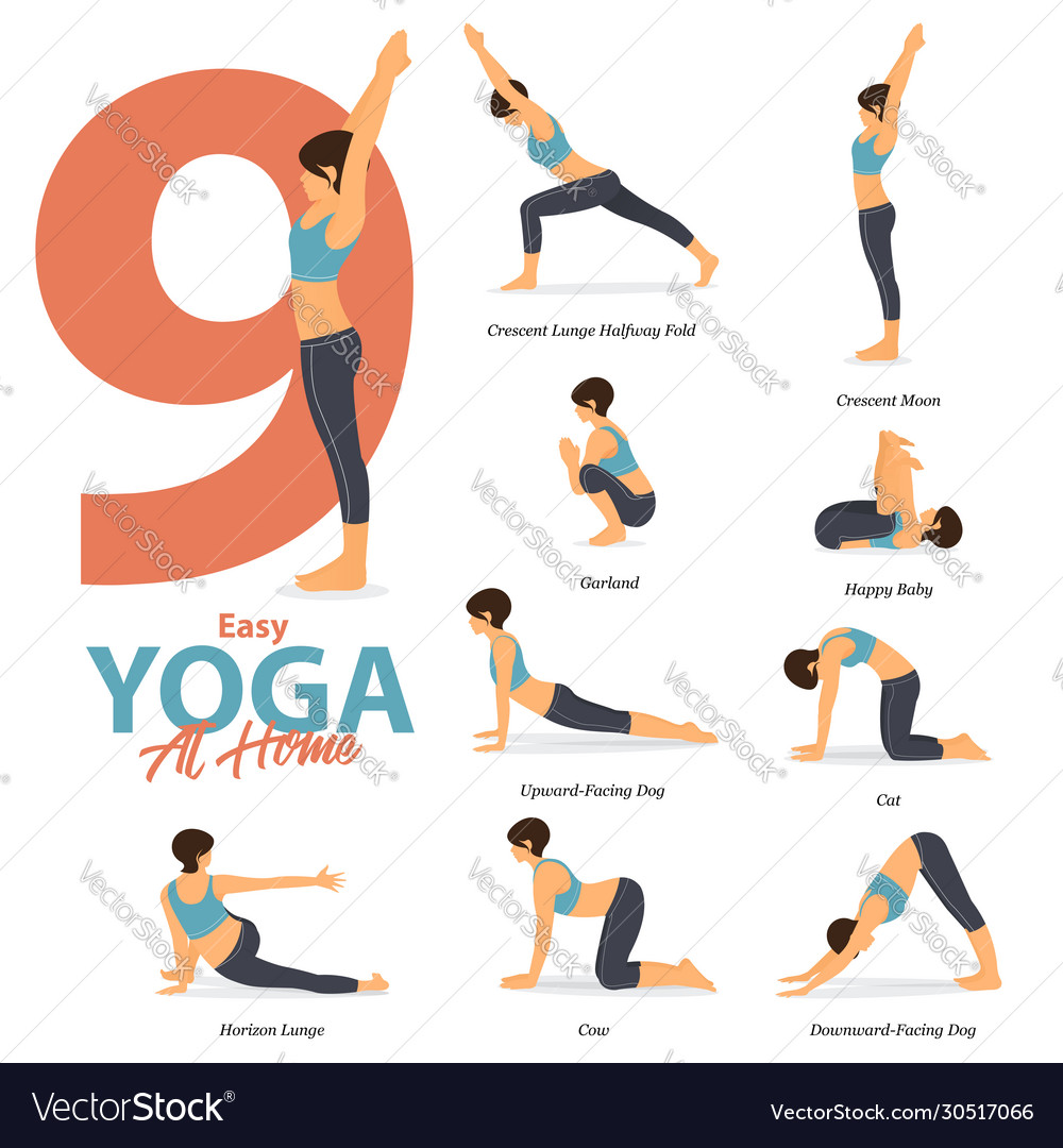 9 Yoga Poses For Easy Yoga At Home Royalty Free Vector Image