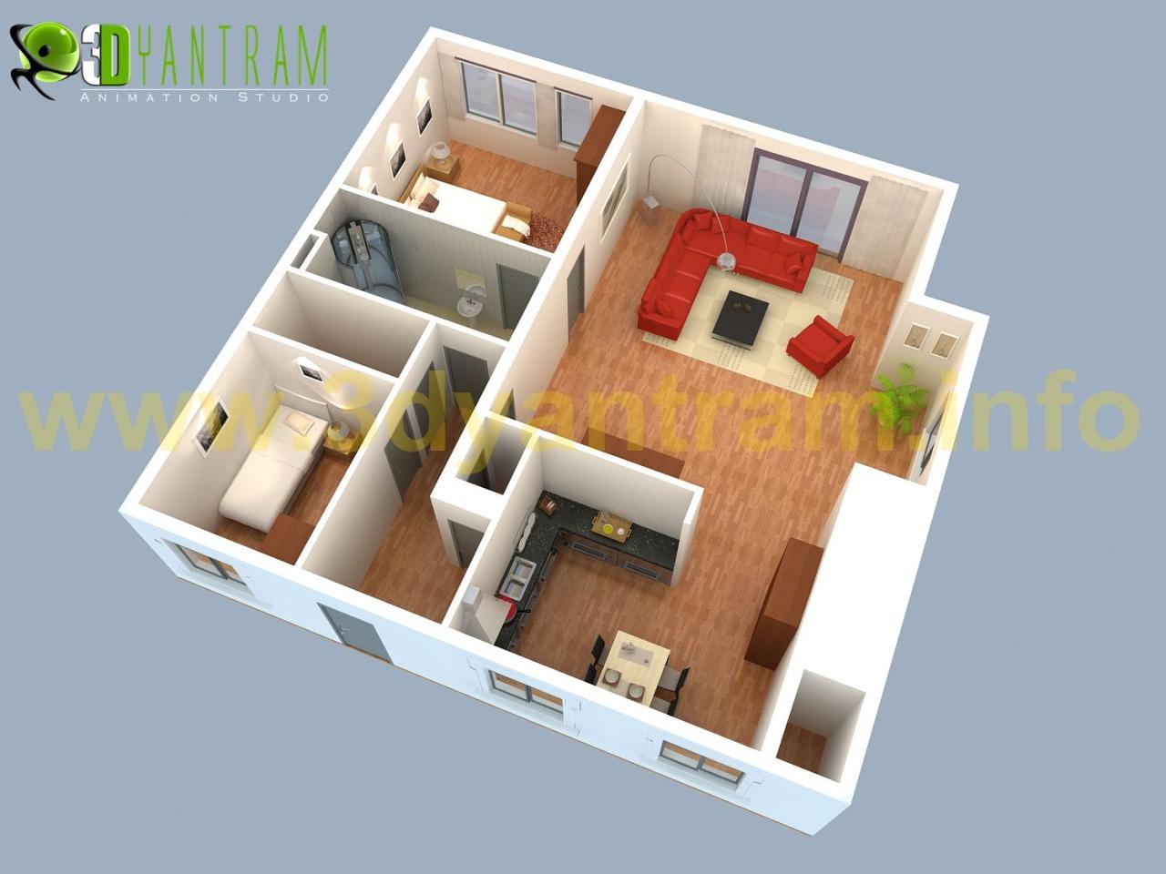 Small #House 3D #Floor #Plan #Design Cgi | Bedroom House Plans, Small House  Design Floor Plan, Small House Floor Plans