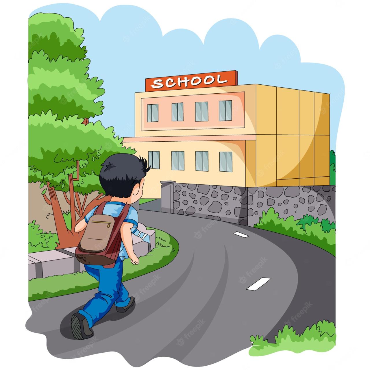 Premium Vector | Boy Going To The School Vector Illustration