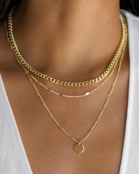 3 Layer Necklace Layered Necklace Set Gold Disc Necklace - Etsy