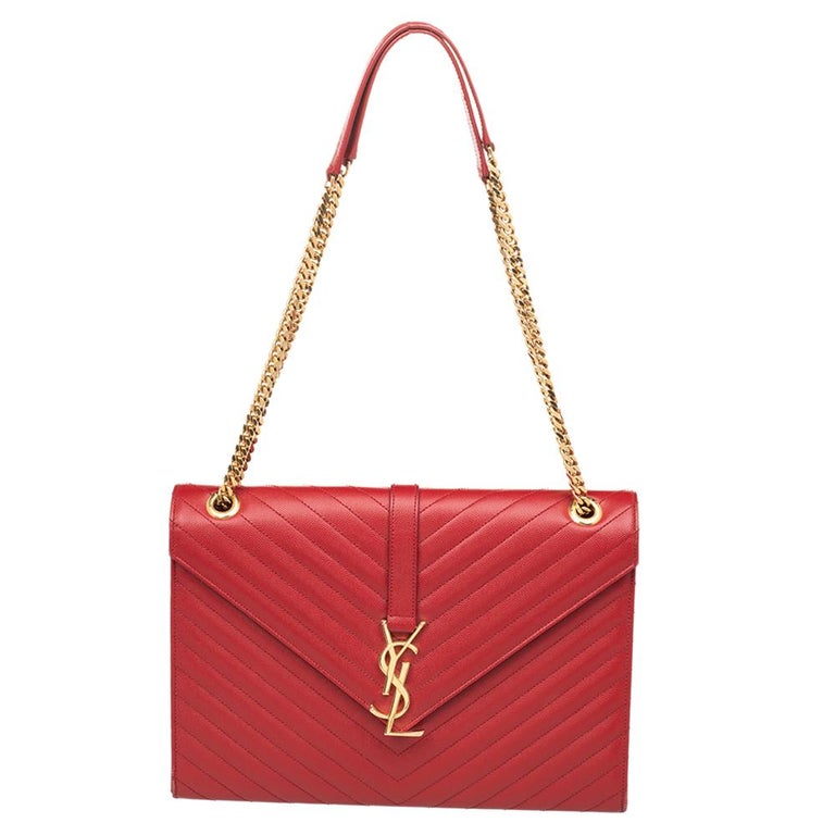 Saint Laurent Red Quilted Leather Envelope Shoulder Bag At 1Stdibs