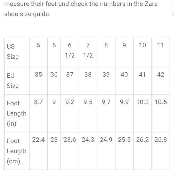 Zara | Shoes | Zara Shoe Sizing Chart | Poshmark