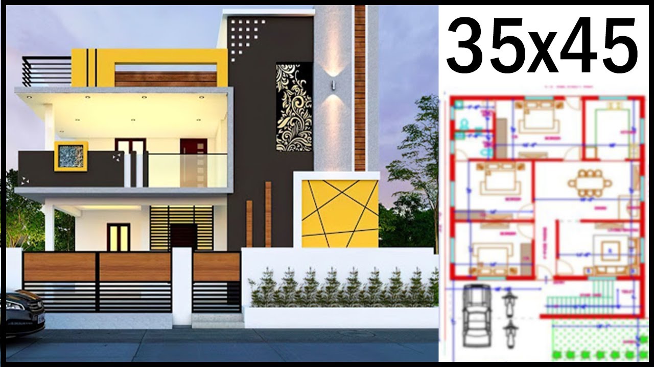 35X45 3Bhk House Plan With Front Elevation | 35'-0