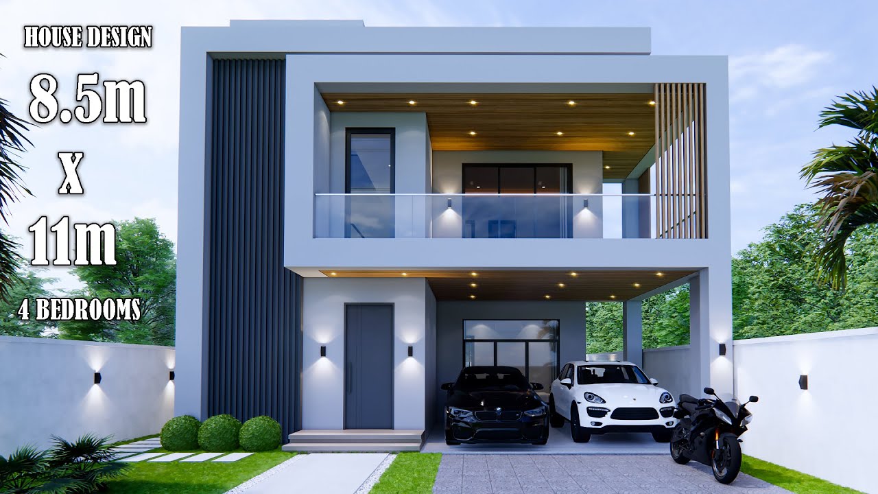 House Design | Modern House 3 Storey | 8.5M X 11M | 4 Bedrooms - Youtube