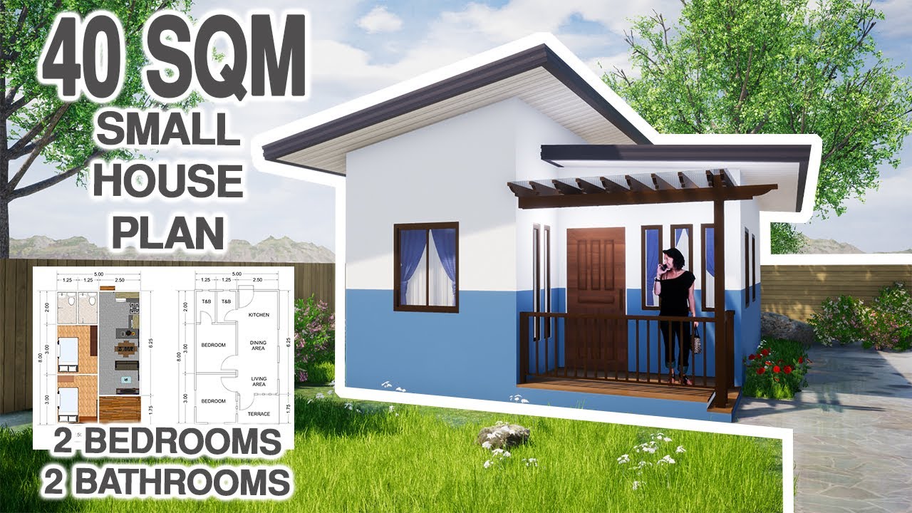 Small House Design (40 Sqm/430.56 Sqft, 2 Bedroom/2 Bathroom Bungalow Plan)  - Youtube