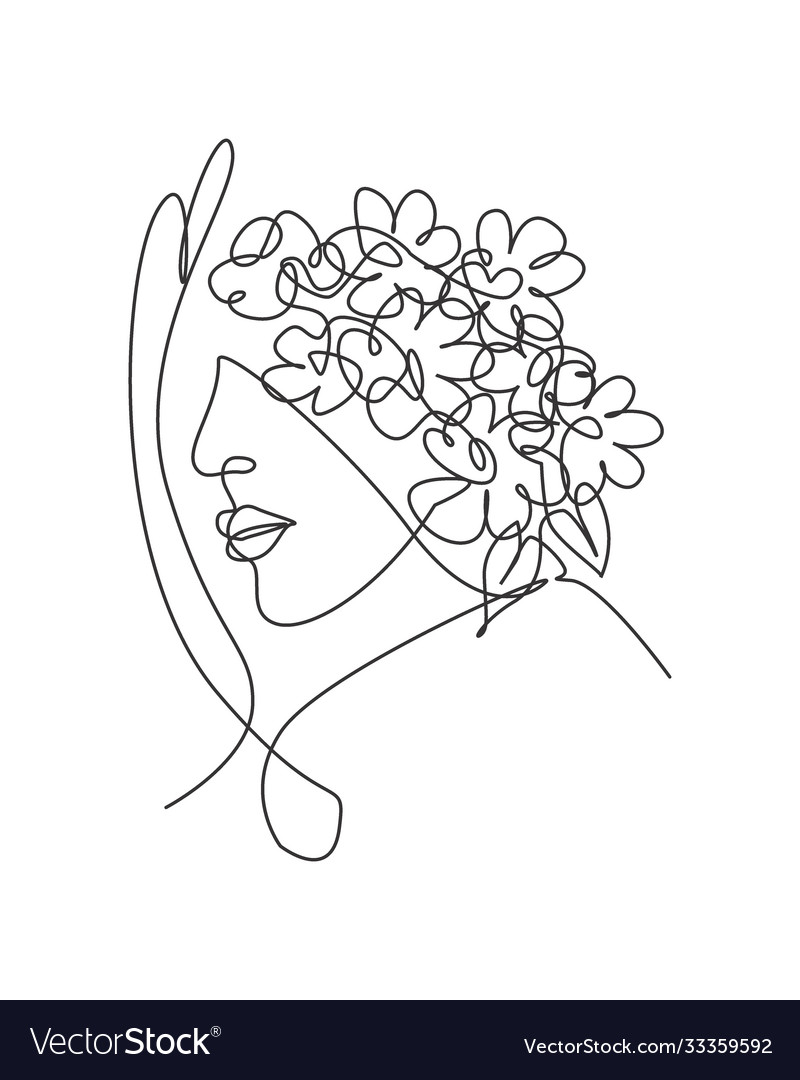 One Single Line Drawing Abstract Face Royalty Free Vector