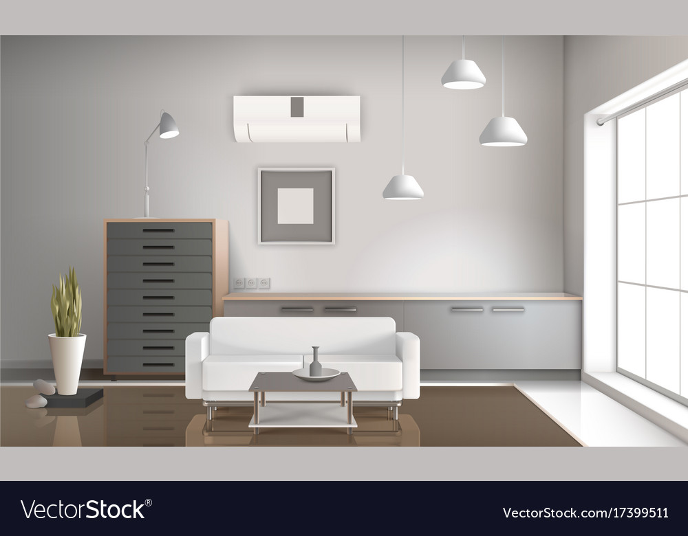 Realistic Sitting Room Interior 3D Design Vector Image