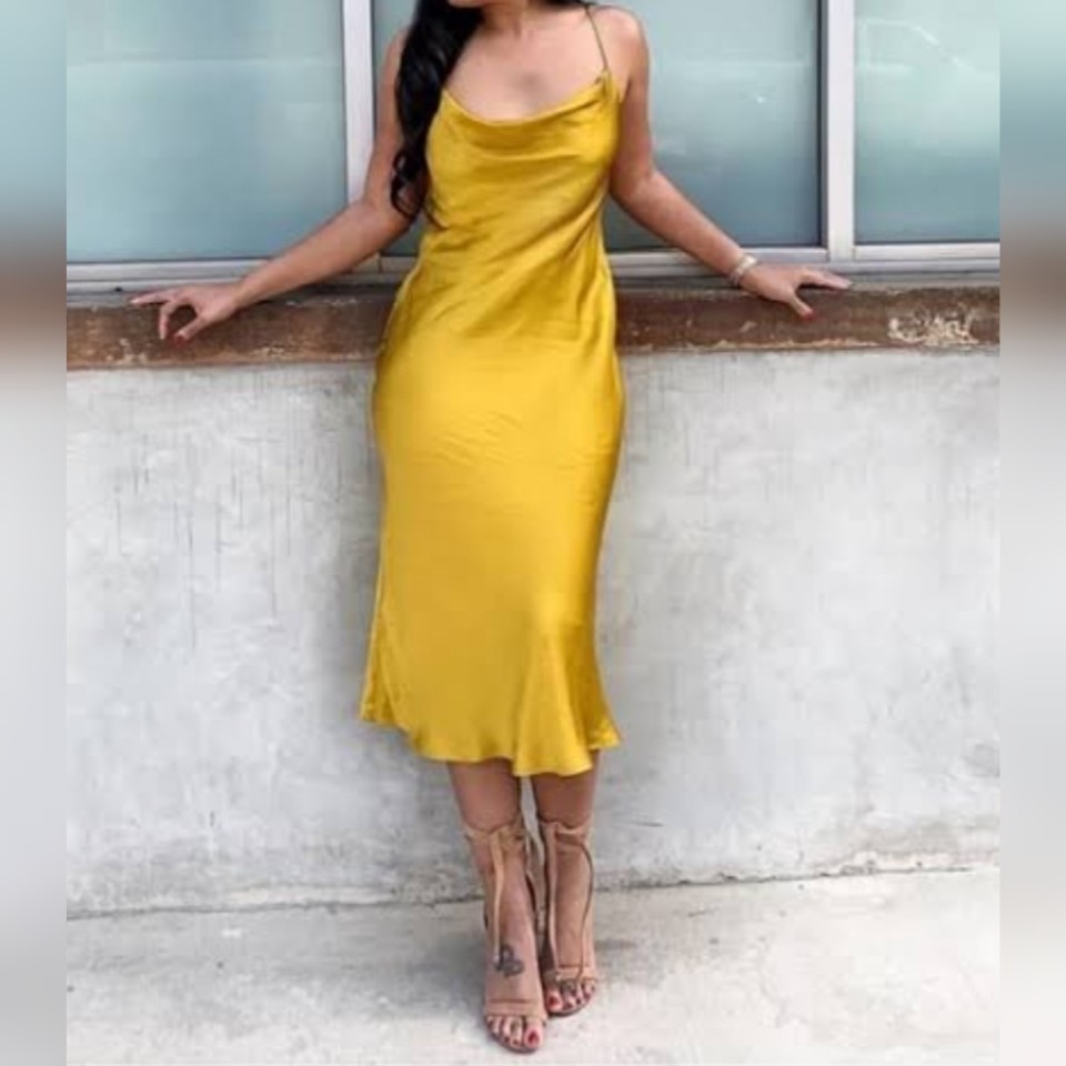 Zara Gold Yellow Silky Spag Dress, Women'S Fashion, Dresses & Sets, Dresses  On Carousell